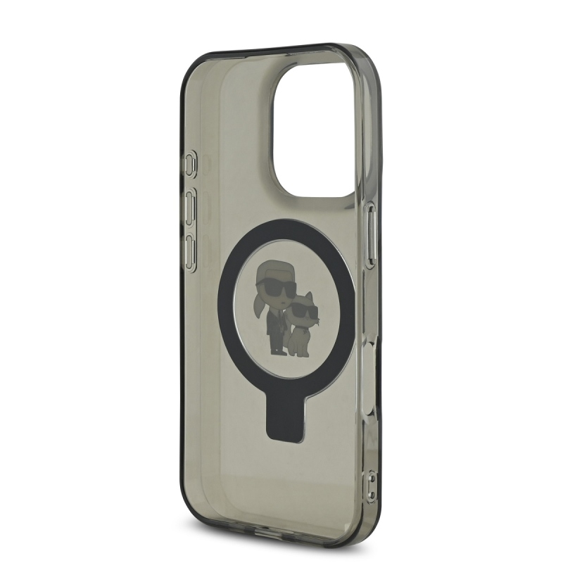 Karl Lagerfeld Ringstand Karl és Choupette MagSafe hátlapi borító iPhone 16 Pro Max-hoz Fekete