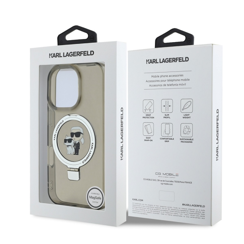 Karl Lagerfeld Ringstand Karl és Choupette MagSafe hátlapi borító iPhone 16 Pro Max-hoz Fekete