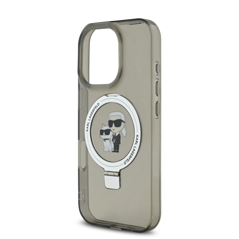 Karl Lagerfeld Ringstand Karl és Choupette MagSafe hátlapi borító iPhone 16 Pro Max-hoz Fekete