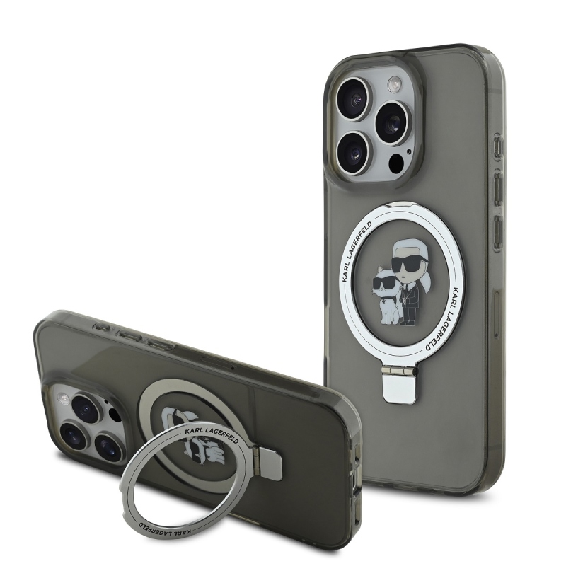 Karl Lagerfeld Ringstand Karl és Choupette MagSafe hátlapi borító iPhone 16 Pro Max-hoz Fekete