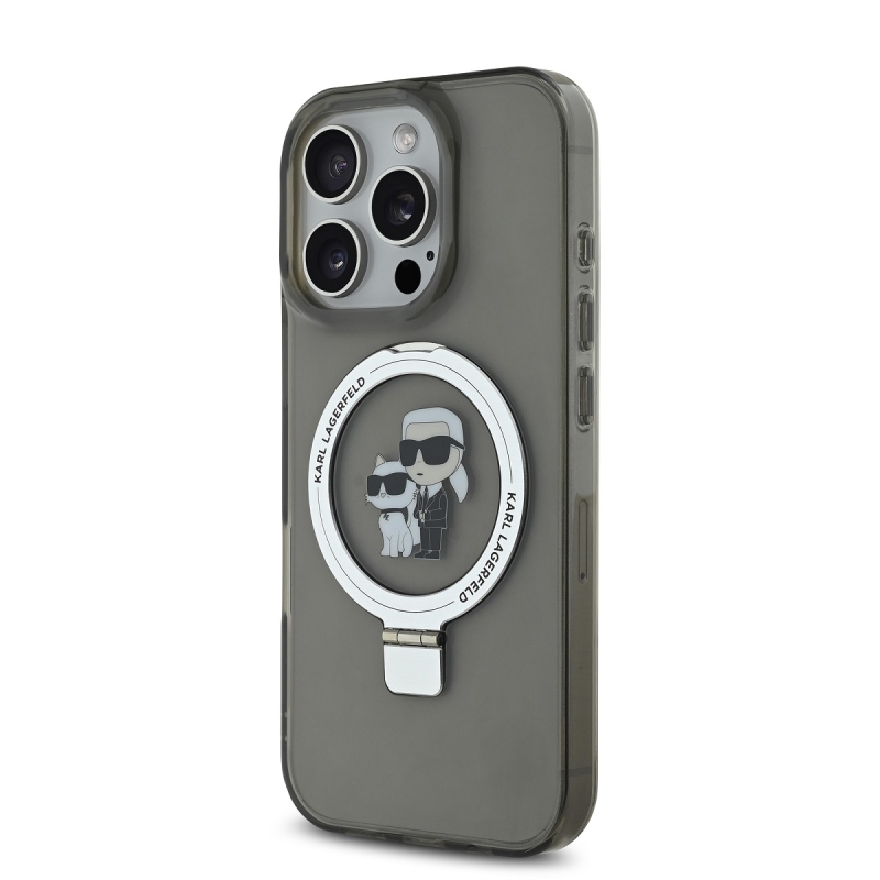 Karl Lagerfeld Ringstand Karl és Choupette MagSafe hátlapi borító iPhone 16 Pro Max-hoz Fekete