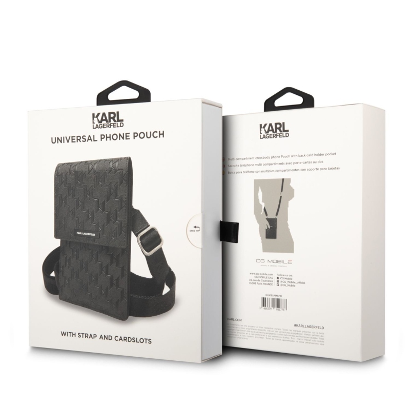 Karl Lagerfeld Saffiano monogramos pénztárca telefon táska fekete