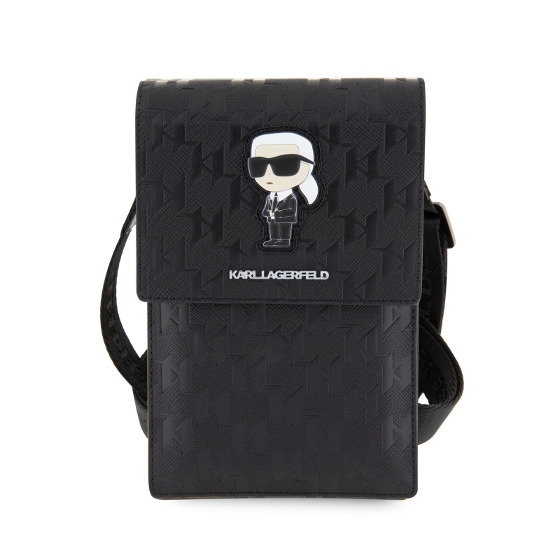 Karl Lagerfeld Saffiano monogramos pénztárca telefon táska Ikonik NFT fekete