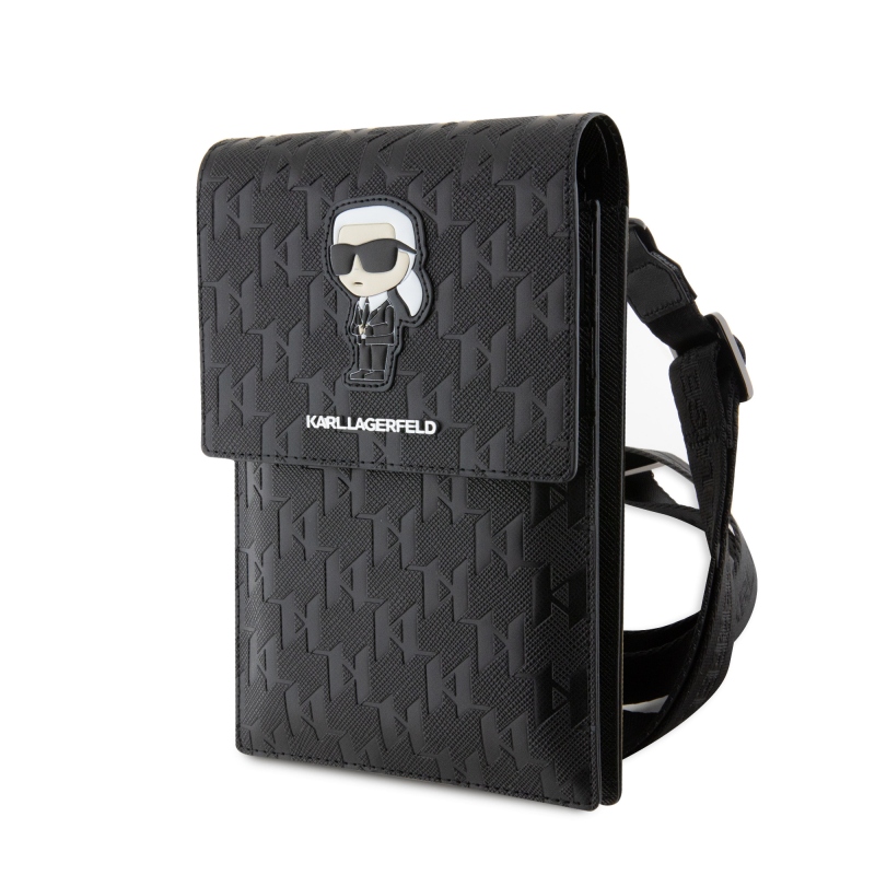 Karl Lagerfeld Saffiano monogramos pénztárca telefon táska Ikonik NFT fekete