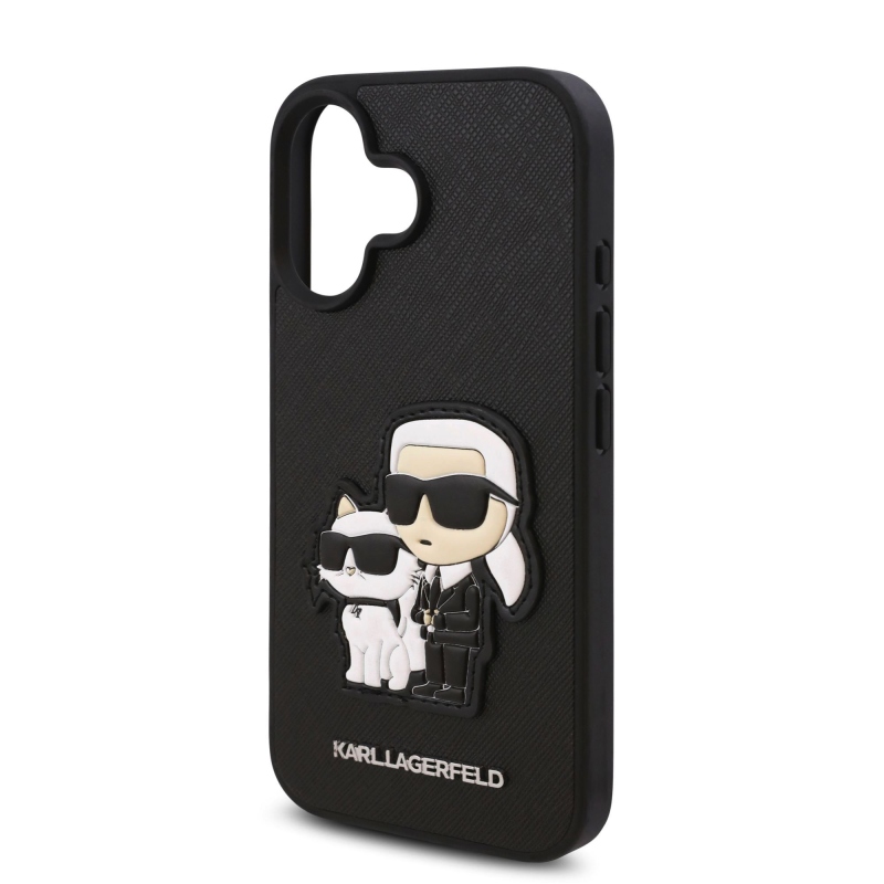 Karl Lagerfeld PU Saffiano Karl és Choupette hátlapi borító iPhone 16-hoz Fekete