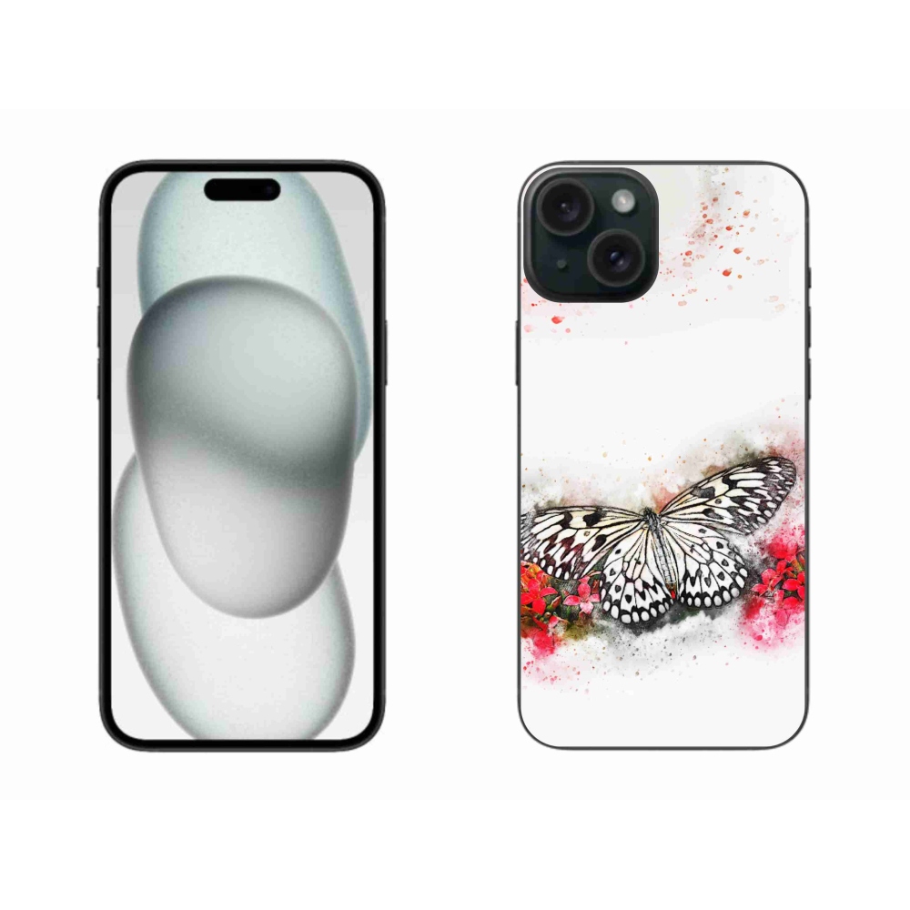 Zselés borítás mmCase iPhone 15 Plus készülékhez - fekete-fehér pillangó