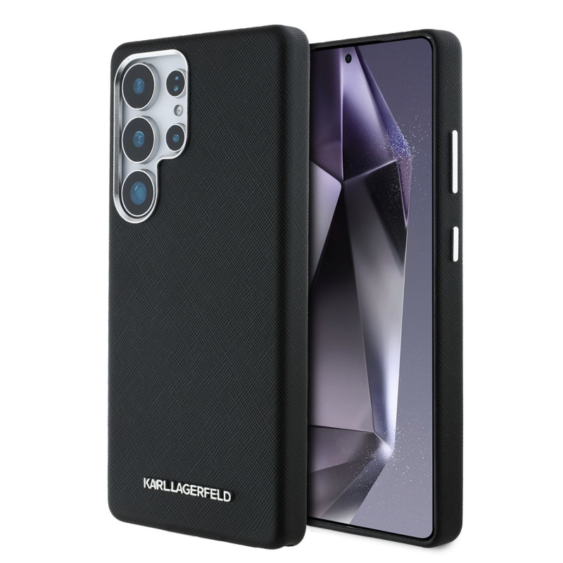 Karl Lagerfeld PU Saffiano fém logó és keret hátlap Samsung Galaxy S25 Ultra fekete