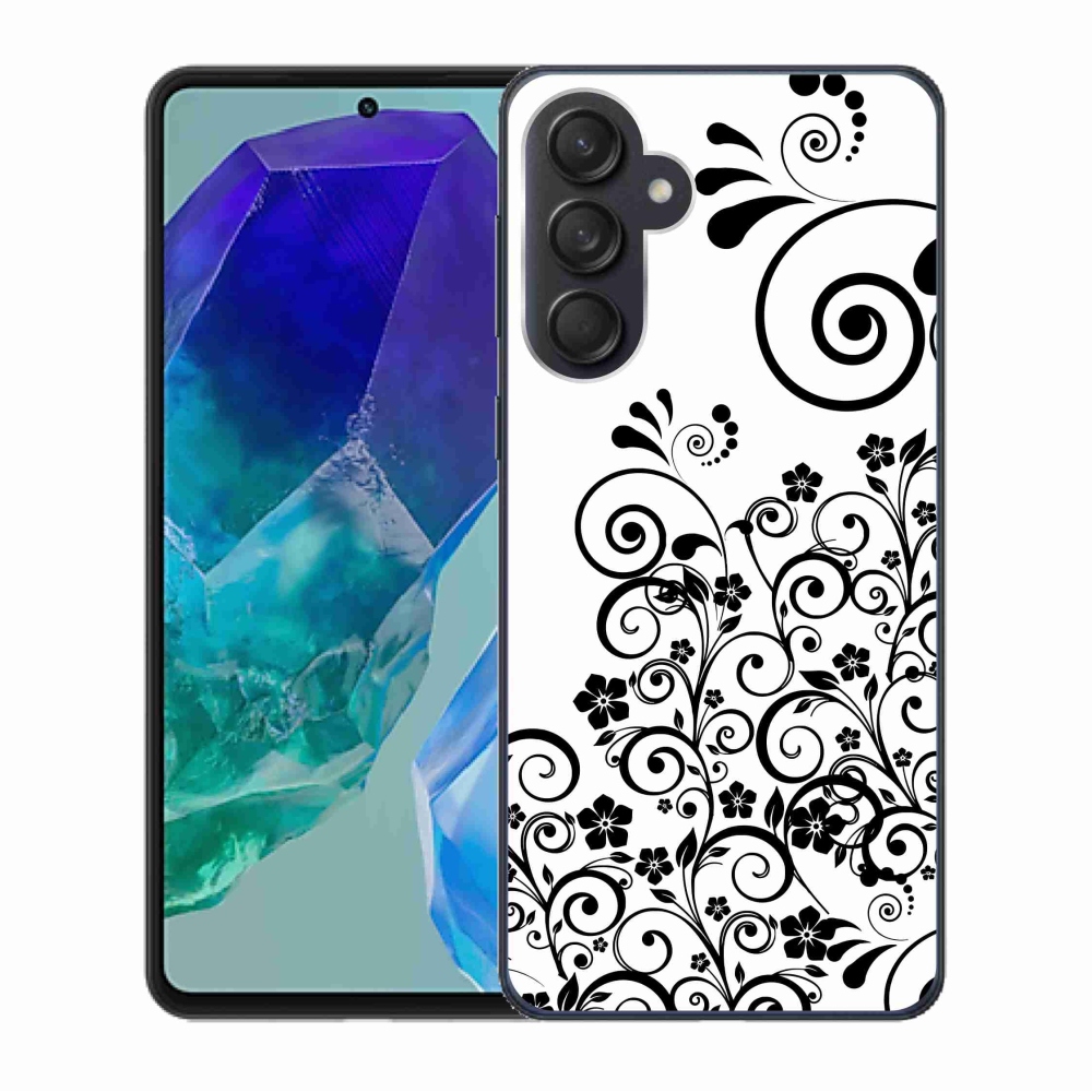 Gél védőhuzat mmCase Samsung Galaxy M55 5G - fekete-fehér virágmintás borításhoz