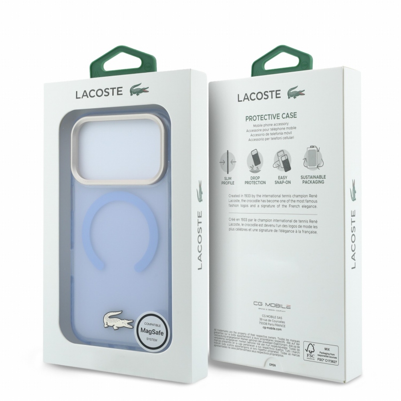 Lacoste IML ütésálló Petit Pique arany logós MagSafe hátsó tok iPhone 18 Pro Max-hoz, kék