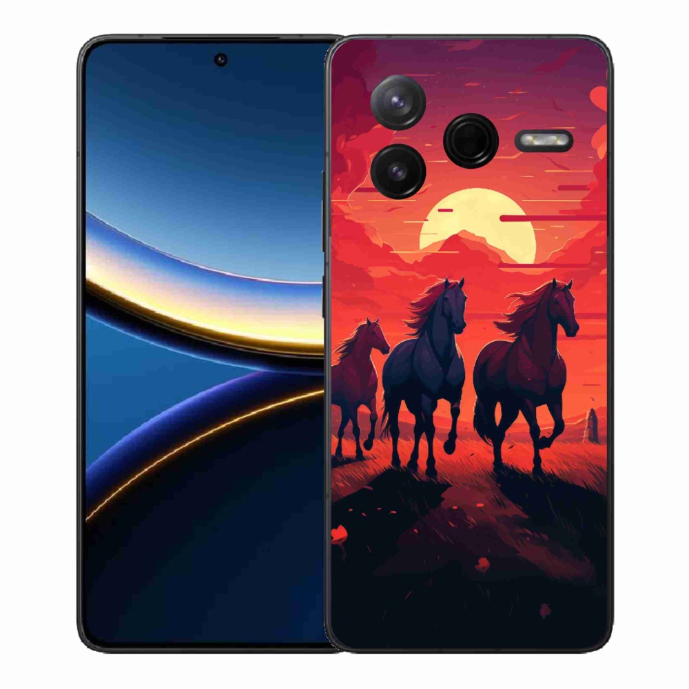 Gél borítás mmCase a Xiaomi Poco F7 Pro számára - lovak és naplemente
