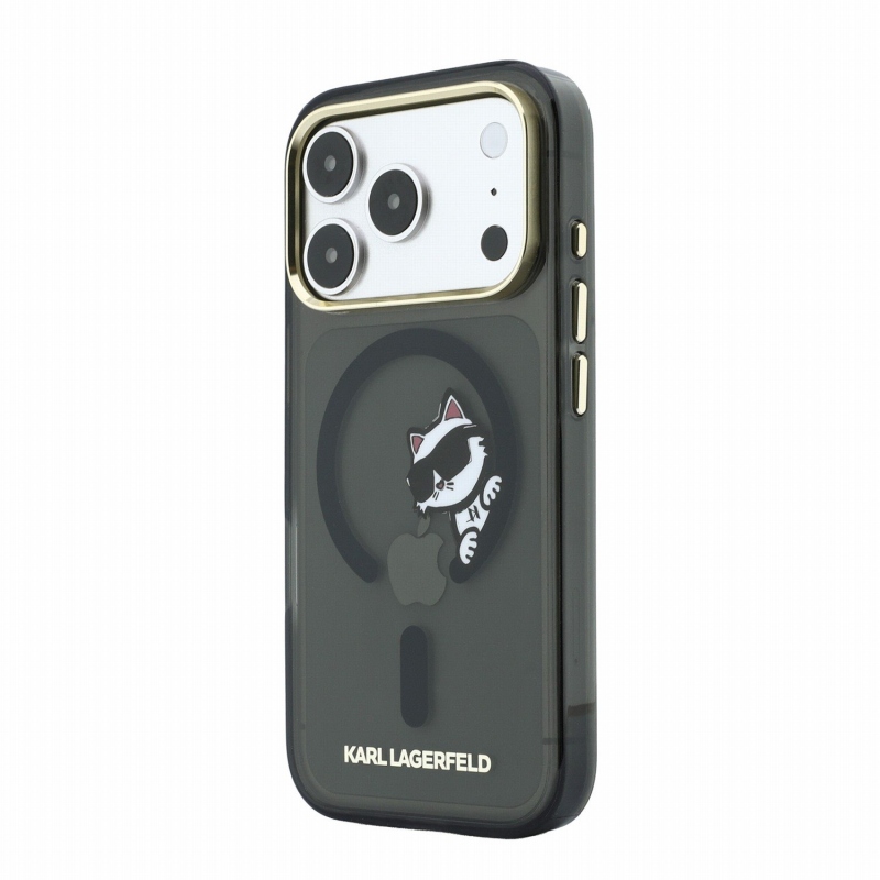 Karl Lagerfeld IML Choupette Peekaboo Magsafe hátsó tok iPhone 18 Pro Max-hoz, fekete