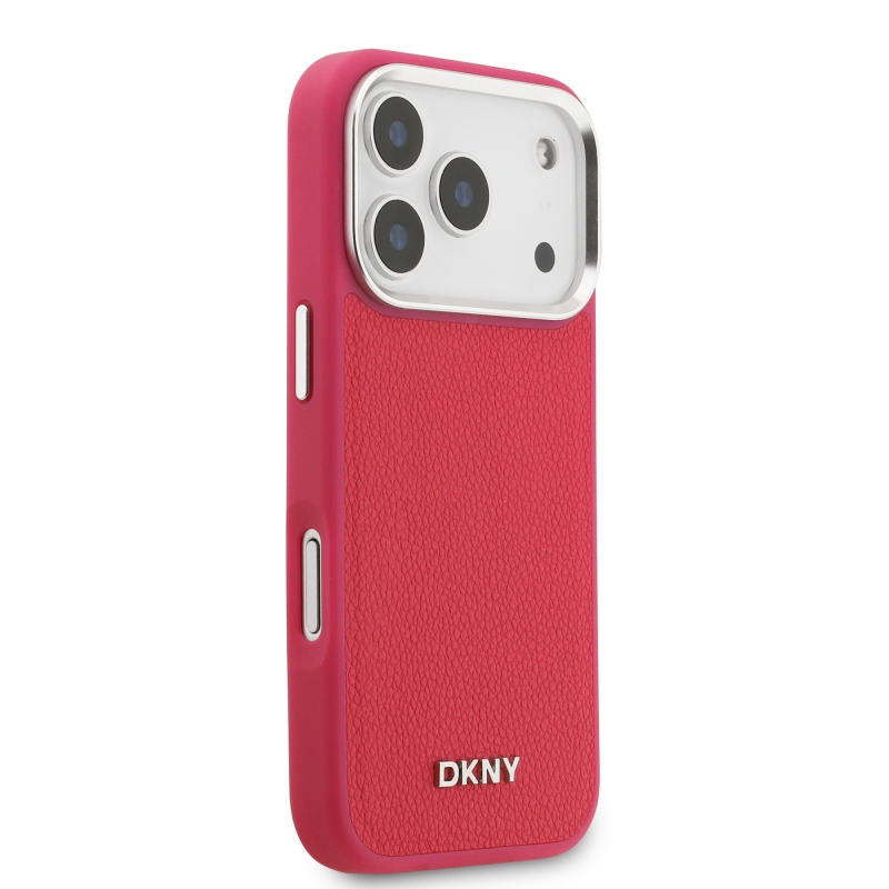 DKNY PU bőr fém logós csuklólánc MagSafe hátlap iPhone 17 Pro rózsaszínhez