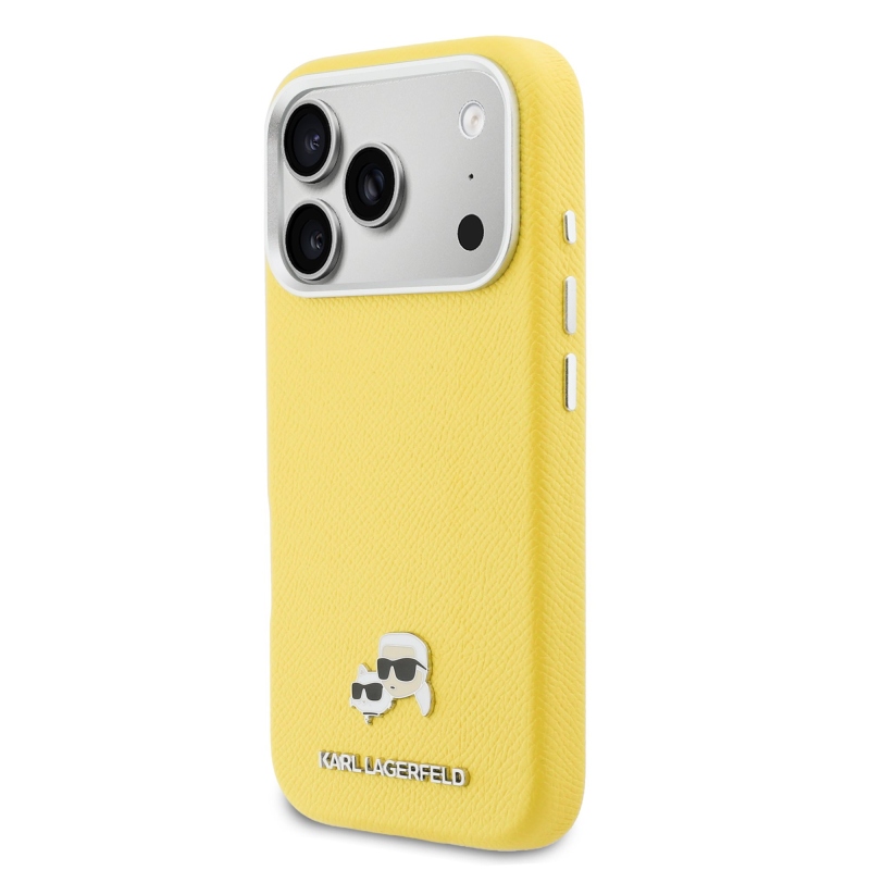 Karl Lagerfeld PU Karl és Choupette fejek tűk MagSafe hátlap iPhone 17 Pro Sárga