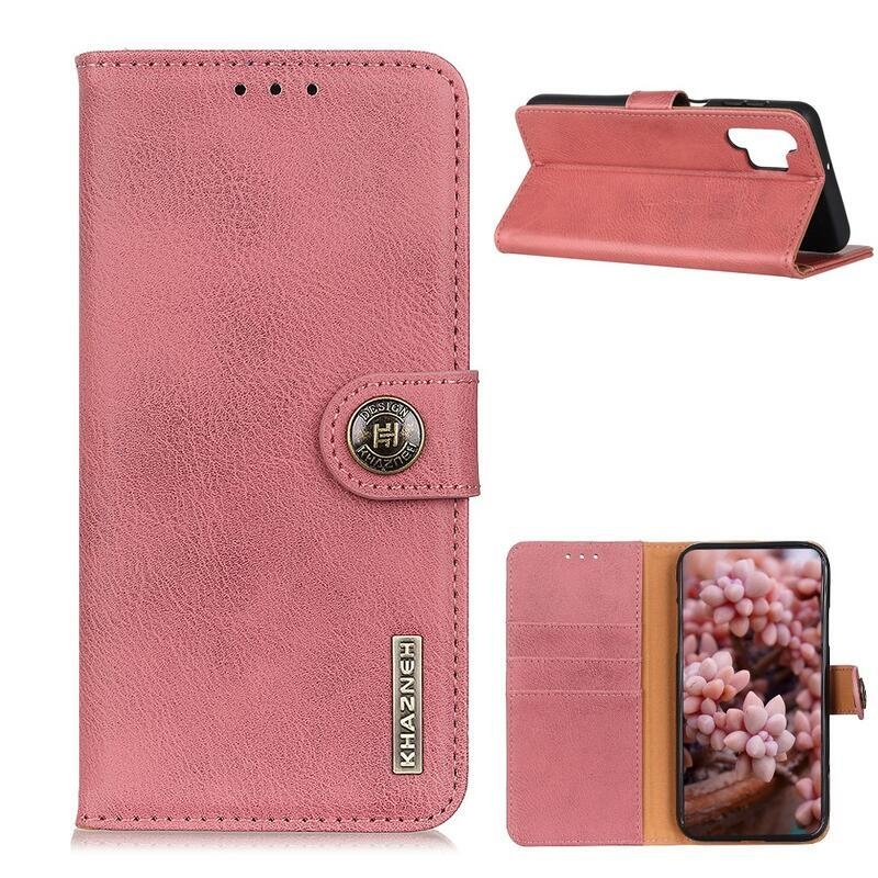 KHAZ PU bőr pénztárca tok Samsung Galaxy A32 4G - rózsaszínű