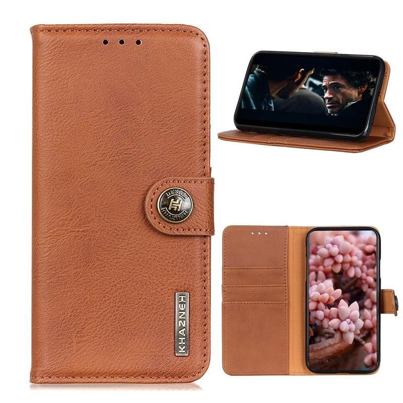 Khaz PU bőr pénztárca tok Samsung Galaxy A42 5G-hez - barna