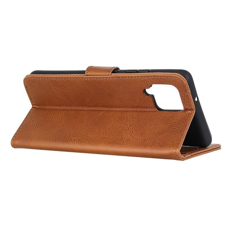 Khaz PU bőr pénztárca tok Samsung Galaxy A42 5G-hez - barna