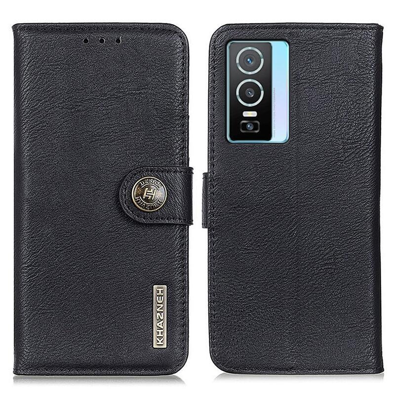 KHAZ PU bőr pénztárca tok a Vivo Y76 5G/Y76s számára - fekete
