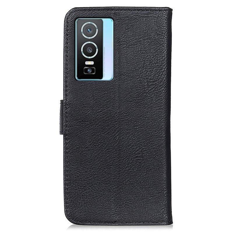 KHAZ PU bőr pénztárca tok a Vivo Y76 5G/Y76s számára - fekete