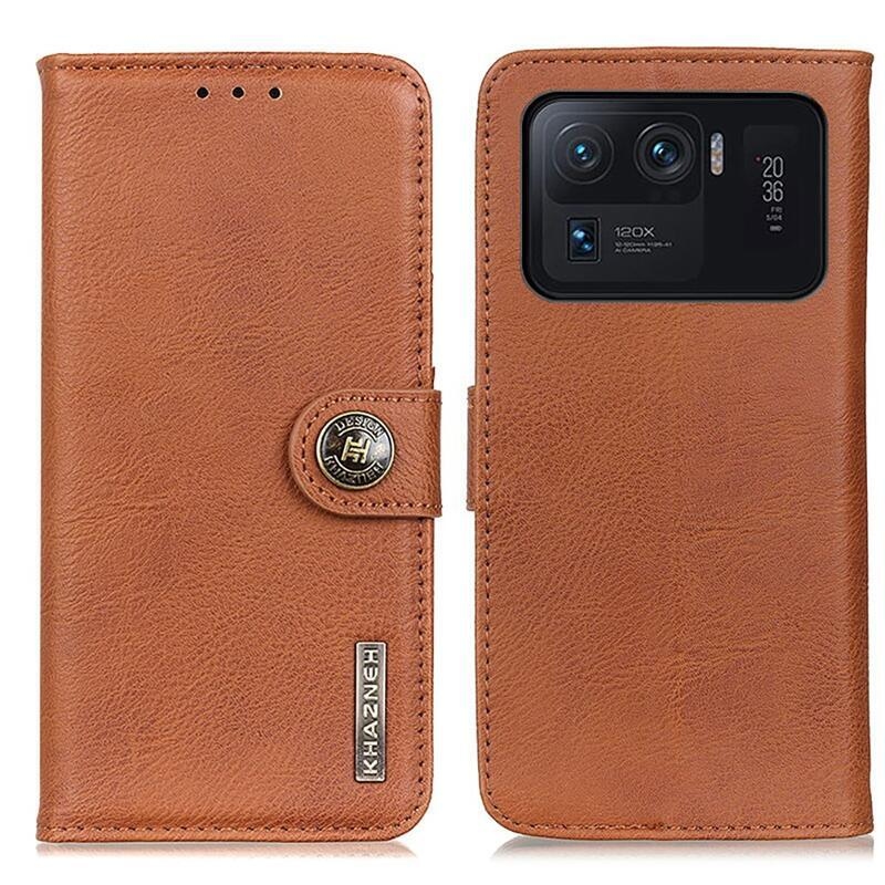 KHAZ PU bőr pénztárca tok a Xiaomi Mi 11 Ultra számára - barna