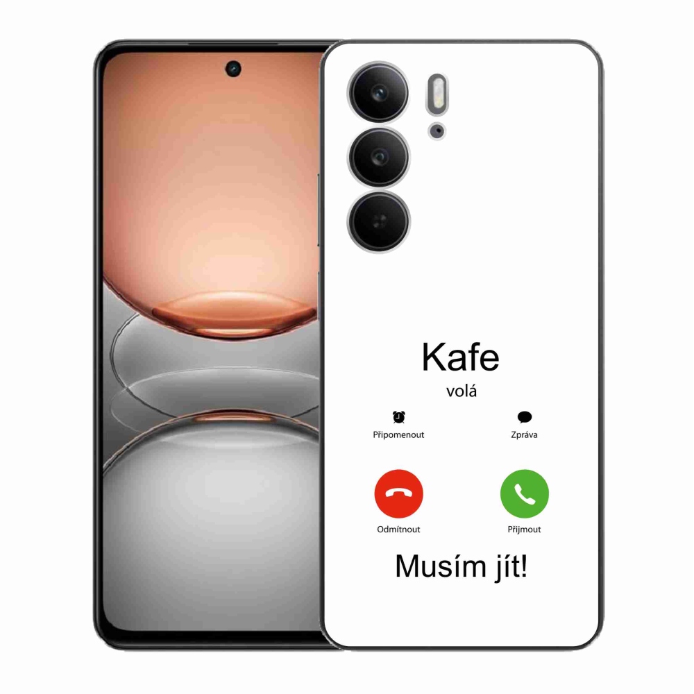 Gél borító mmCase a Realme C75 készülékre - kávé hívó fehér háttérrel