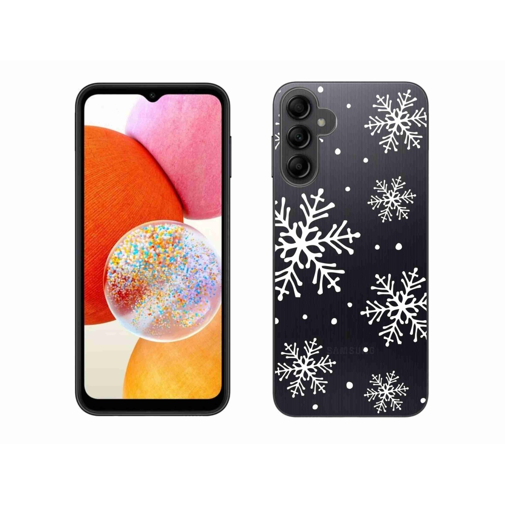 Zselés borítás mmCase Samsung Galaxy A14 4G/5G készülékhez - fehér pelyhek átlátszó háttéren