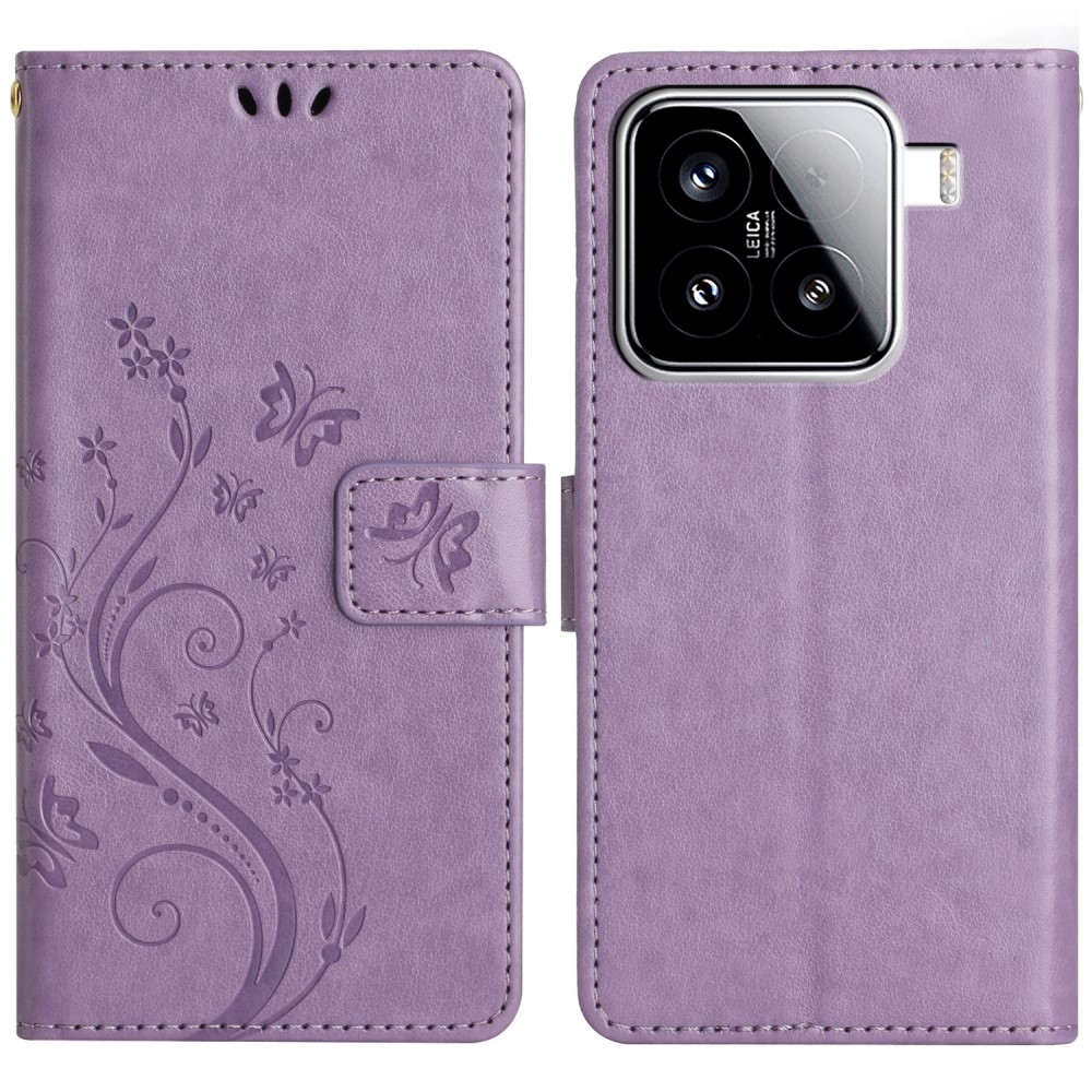 Virágok könyv tok Xiaomi 15-hez - világos lila