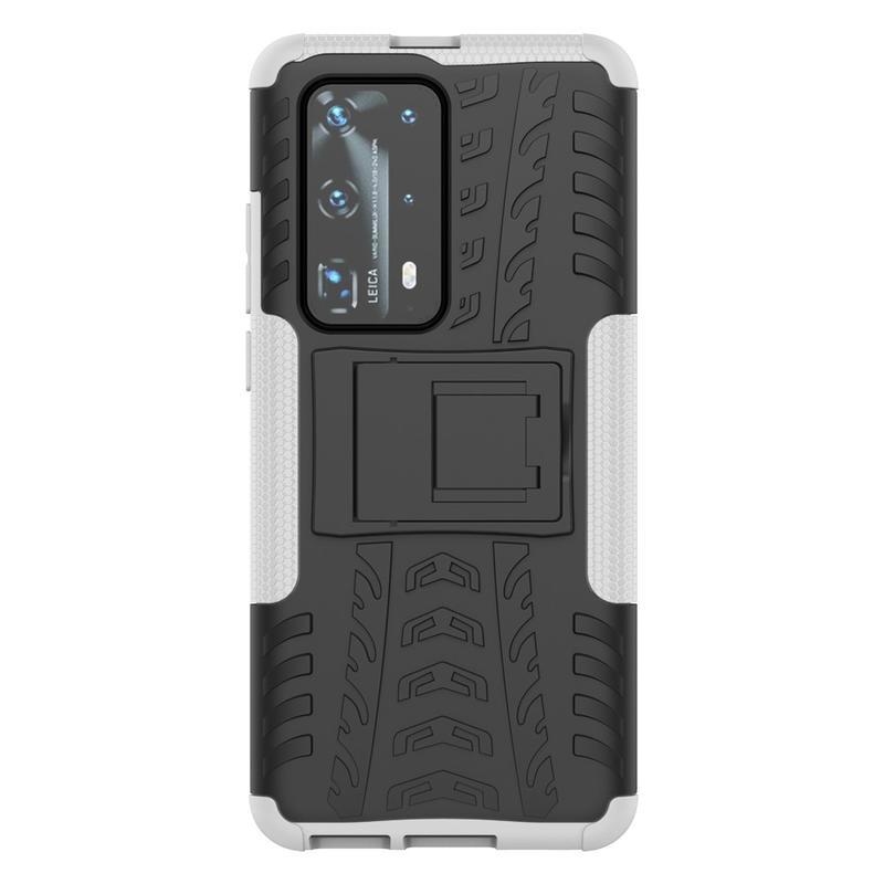 Kicstand tartós hibrid borítás Huawei P40 Pro készülékhez - fehér