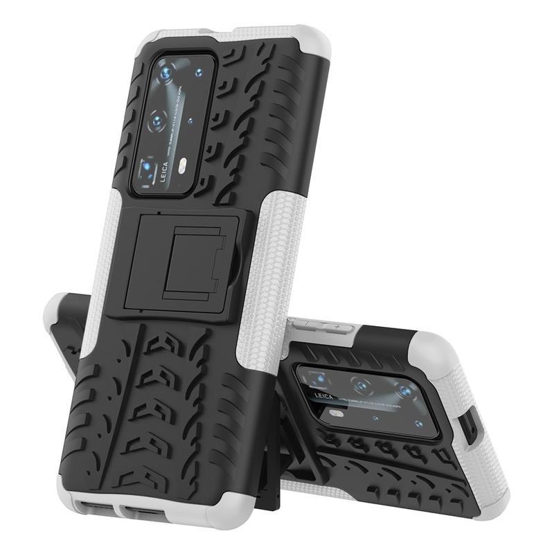 Kicstand tartós hibrid borítás Huawei P40 Pro készülékhez - fehér