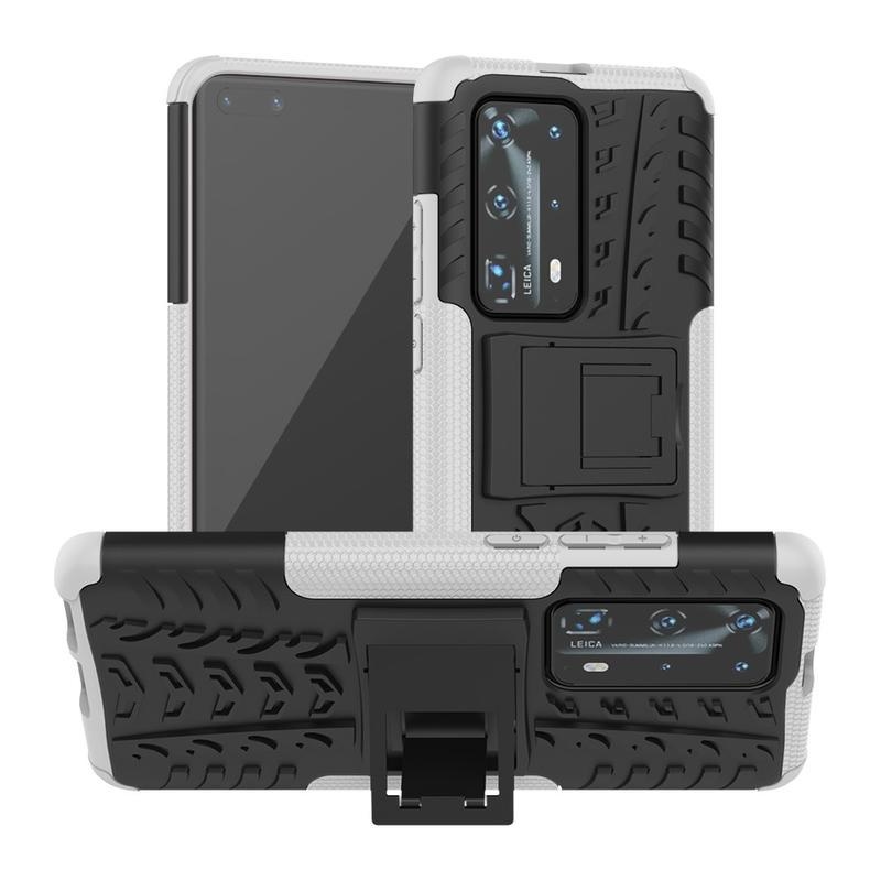 Kicstand tartós hibrid borítás Huawei P40 Pro készülékhez - fehér