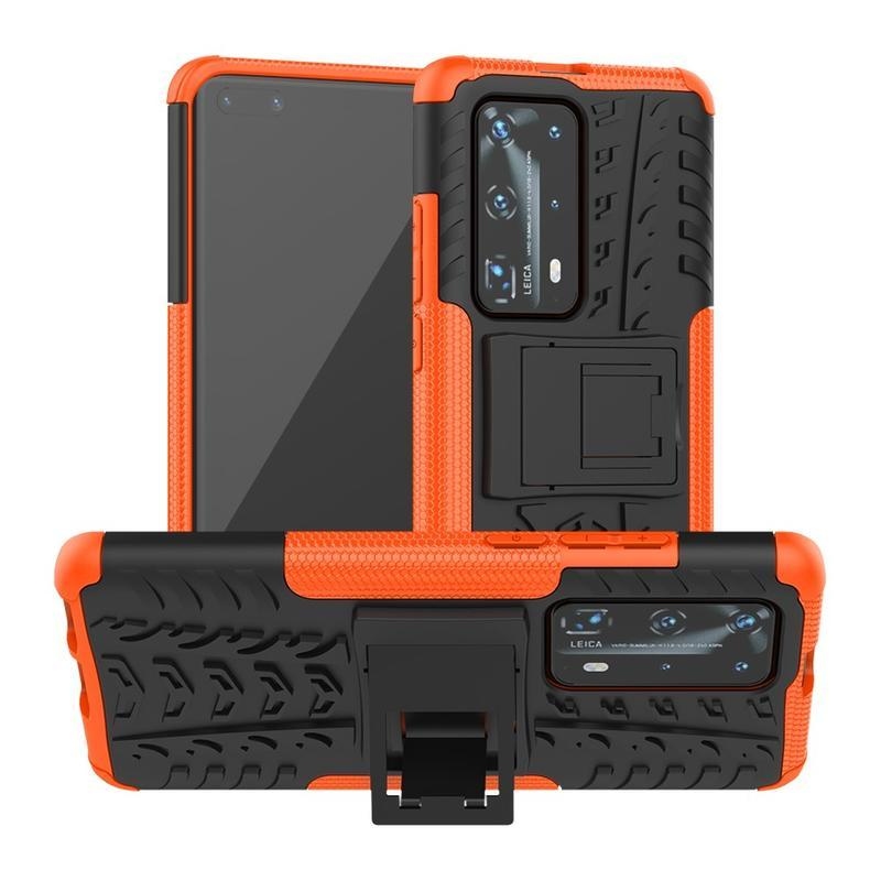 Kicstand tartós hibrid borítás Huawei P40 Pro készülékhez - narancssárga