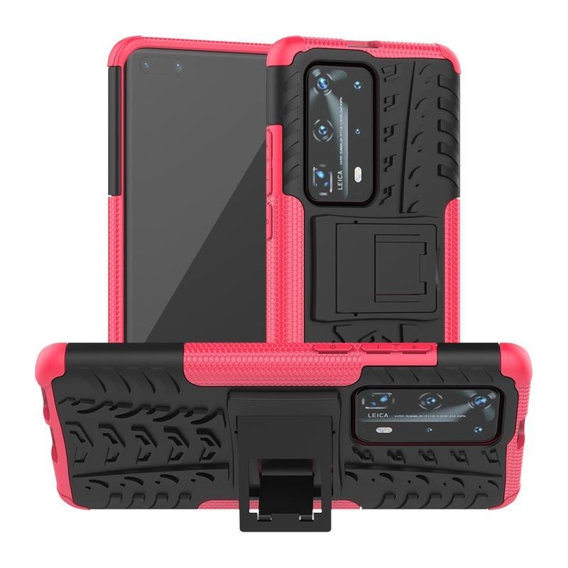 Kicstand tartós hibrid borító a Huawei P40 Pro-hoz - rózsaszínű