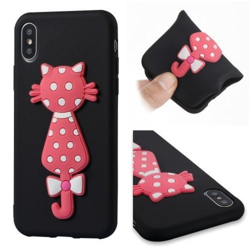 Kitty 3D szilikon tok iPhone X készülékhez - fekete