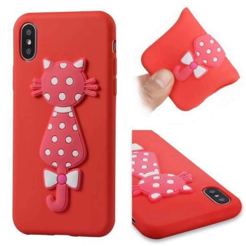 Kitty 3D szilikon tok iPhone X készülékhez - piros