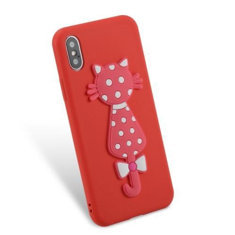 Kitty 3D szilikon tok iPhone X készülékhez - piros