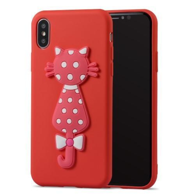 Kitty 3D szilikon tok iPhone X készülékhez - piros