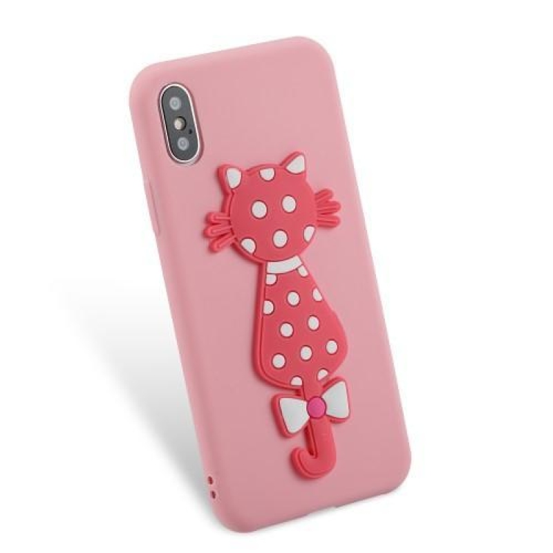 Kitty 3D szilikon tok iPhone X készülékhez - rózsaszín