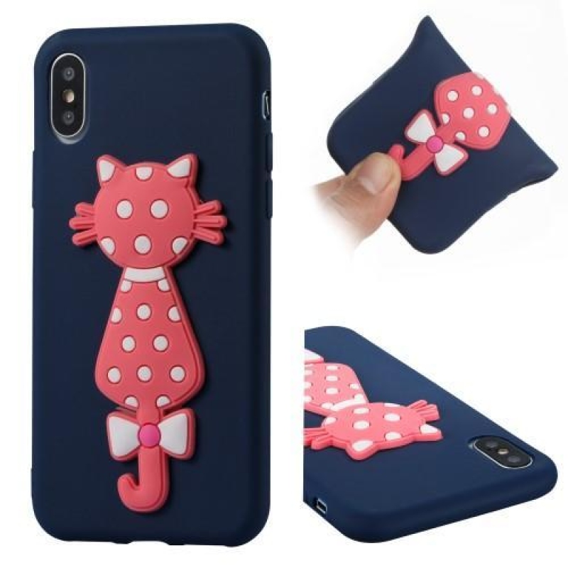 Kitty 3D szilikon tok iPhone X készülékhez - sötétkék
