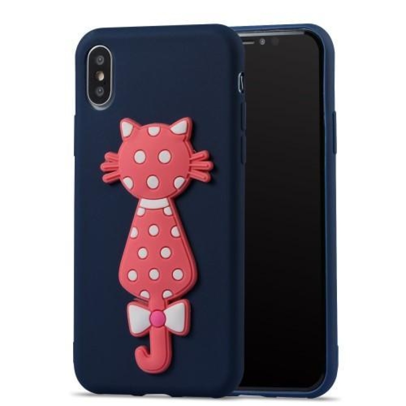 Kitty 3D szilikon tok iPhone X készülékhez - sötétkék