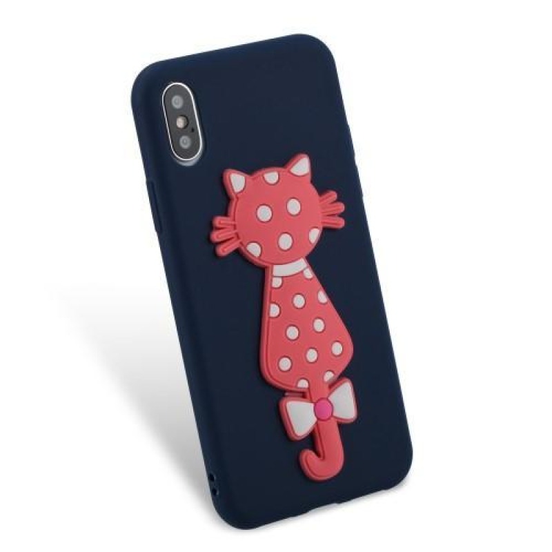 Kitty 3D szilikon tok iPhone X készülékhez - sötétkék