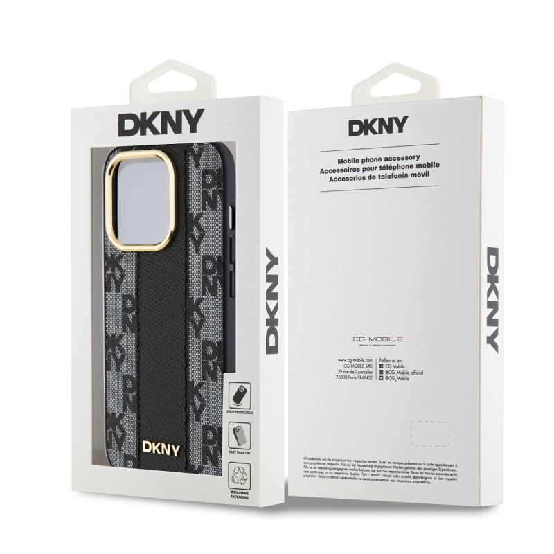 DKNY PU bőr kockás mintás Magsafe hátlap iPhone 15 Pro Max-hoz Fekete