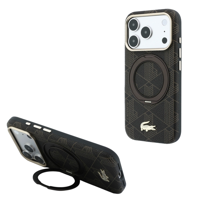 Lacoste PVC Semi Wrap Blend Ring Stand MagSafe hátsó tok iPhone 18 Pro Max-hoz, világos arany színben