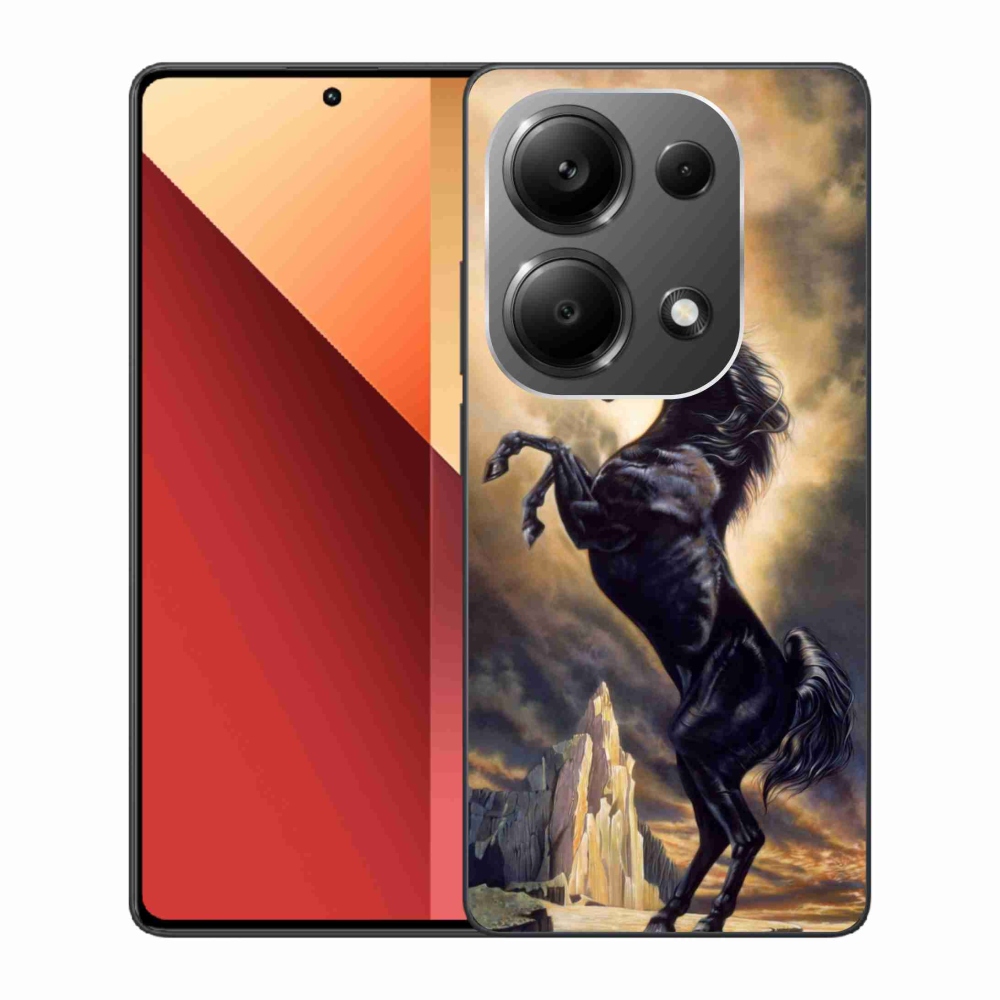 Zselés borítás mmCase a Xiaomi Redmi Note 13 Pro 4G/Poco M6 Pro számára - fekete rajzfilm ló