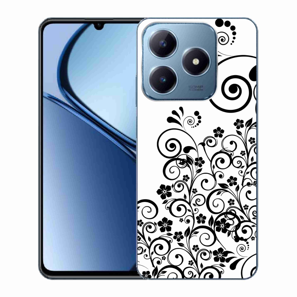 Gél borítás mmCase a Realme C63 készülékhez - fekete-fehér virágminták