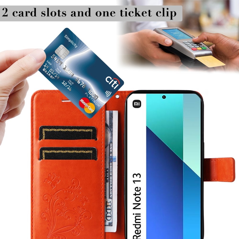 Nagy pillangó könyv tok a Xiaomi Redmi Note 13-hoz - narancssárga