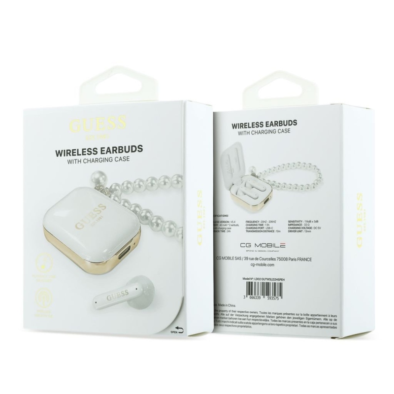 Guess Pearl Strap TWS vezeték nélküli fülhallgató, fehér