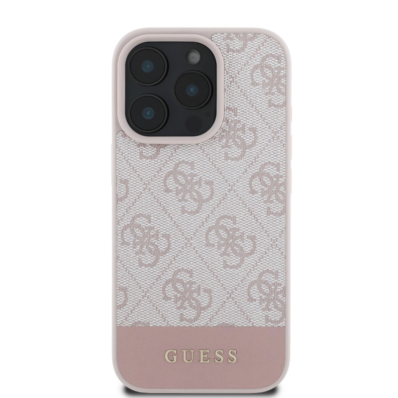 Guess PU 4G csíkos hátlap iPhone 16 Pro Max rózsaszínű iPhone 16 Pro Max készülékhez