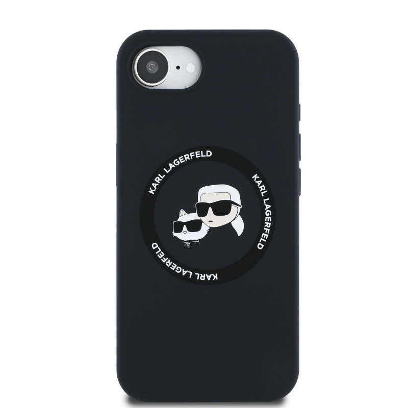 Karl Lagerfeld Liquid Silicone K&CH Heads MagSafe hátlapi borító iPhone 16e/17e készülékhez Fekete