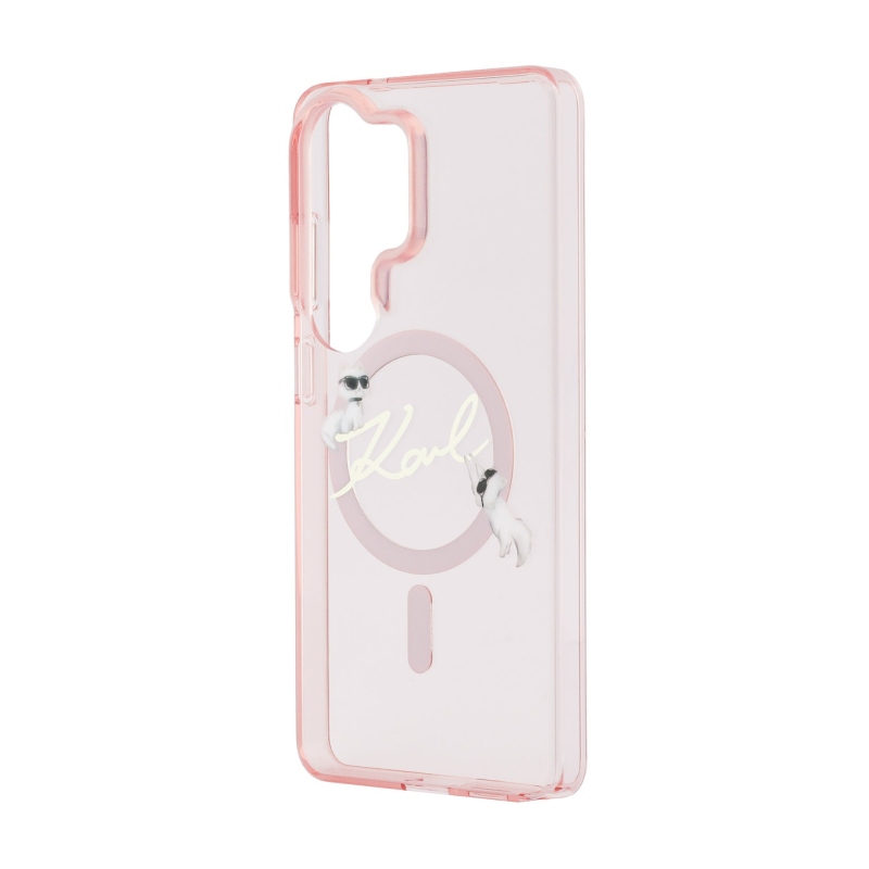 Karl Lagerfeld IML Choupette Karl Script Logo mágneses hátlap a Samsung Galaxy S26 Ultra Pink számára