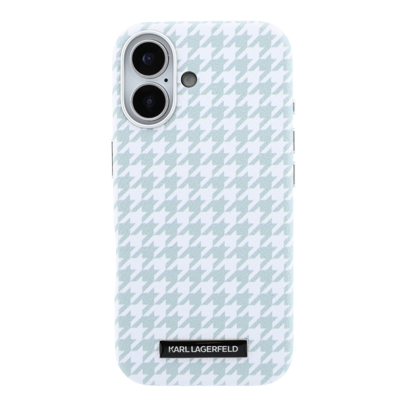 Karl Lagerfeld PU Houndstooth gyantalemez MagSafe hátlapi borító iPhone 17 kékhez