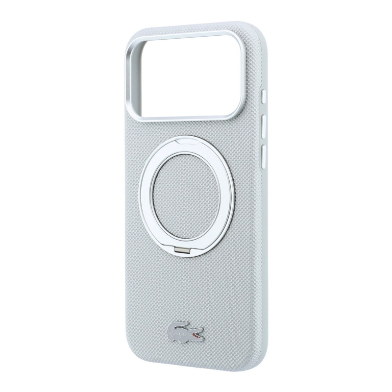 Lacoste PVC Petit Pique Semi Wrap Ring Stand MagSafe hátsó tok iPhone 18 Pro Max-hoz, világosszürke